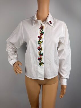 Vintage Womens 10 (M) Christmas Button Down Collared Witt Holiday